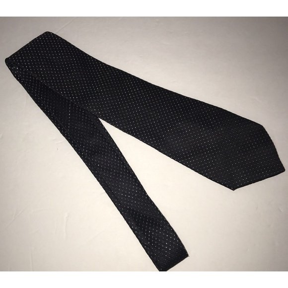 Croft & Barrow Mens Necktie Black Metallic Silver PinDot Silk - Picture 1 of 3